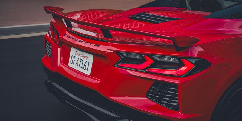 Close-up rear view of red Corvette