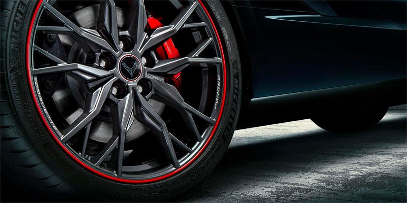Close-up of Corvette wheel and tire