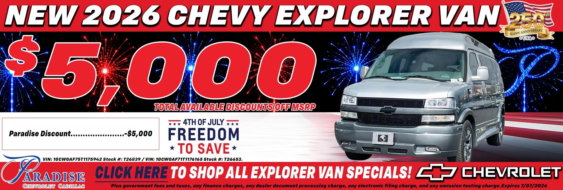 Chevy Explorer Van Limited Time Sale