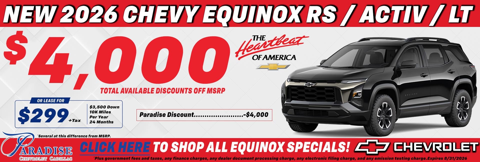 2026 Chevy Equinox RS ACTIV LT $4,000 discount