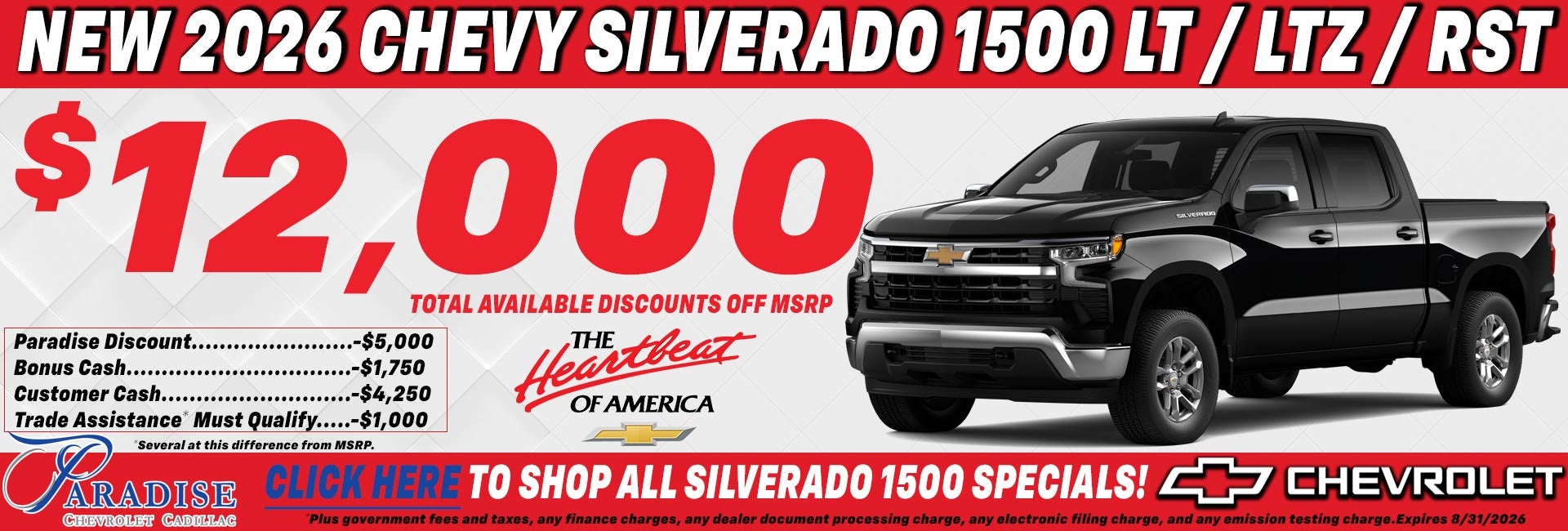 2026 Chevy Silverado 1500 $12,000 discount offer
