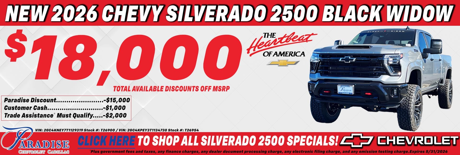 2026 Chevy Silverado 2500 Black Widow $18,000 discount