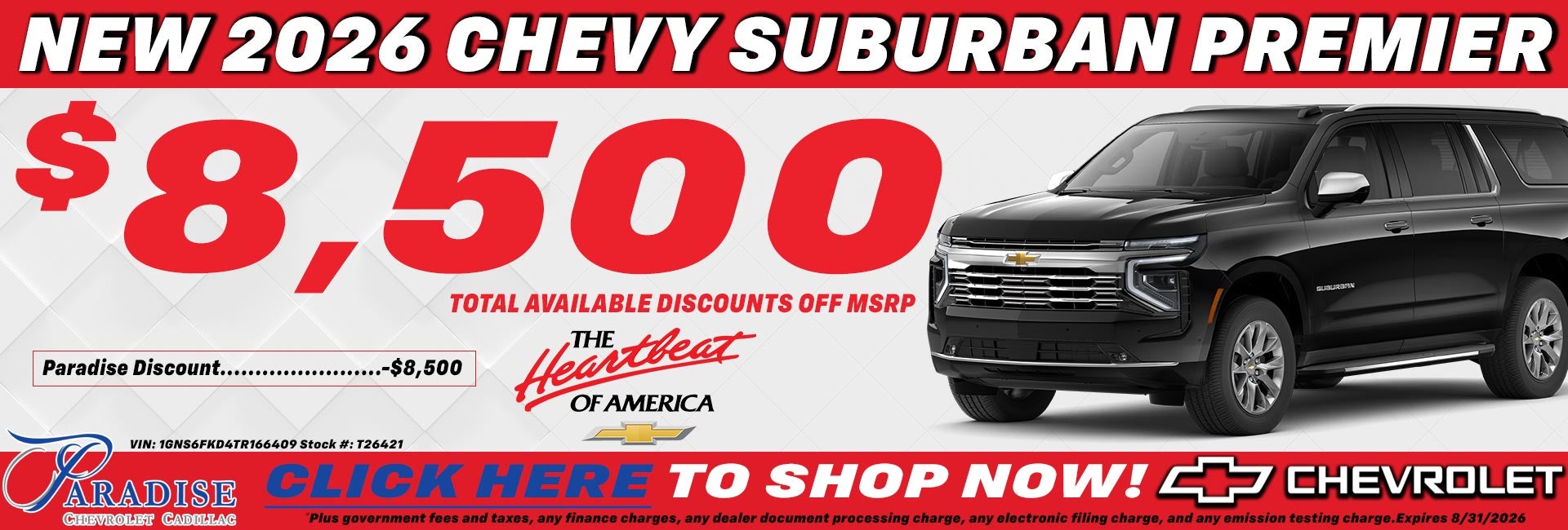 2026 Chevy Suburban Premier $8,500 discount offer