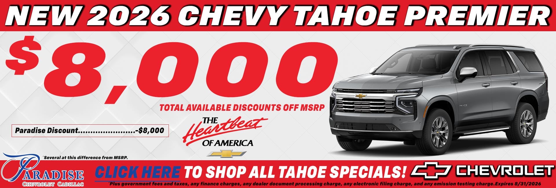 2026 Chevy Tahoe Premier $8,000 discount offer