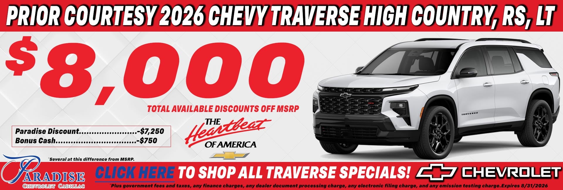 2026 Chevy Traverse prior courtesy $8,000 discount