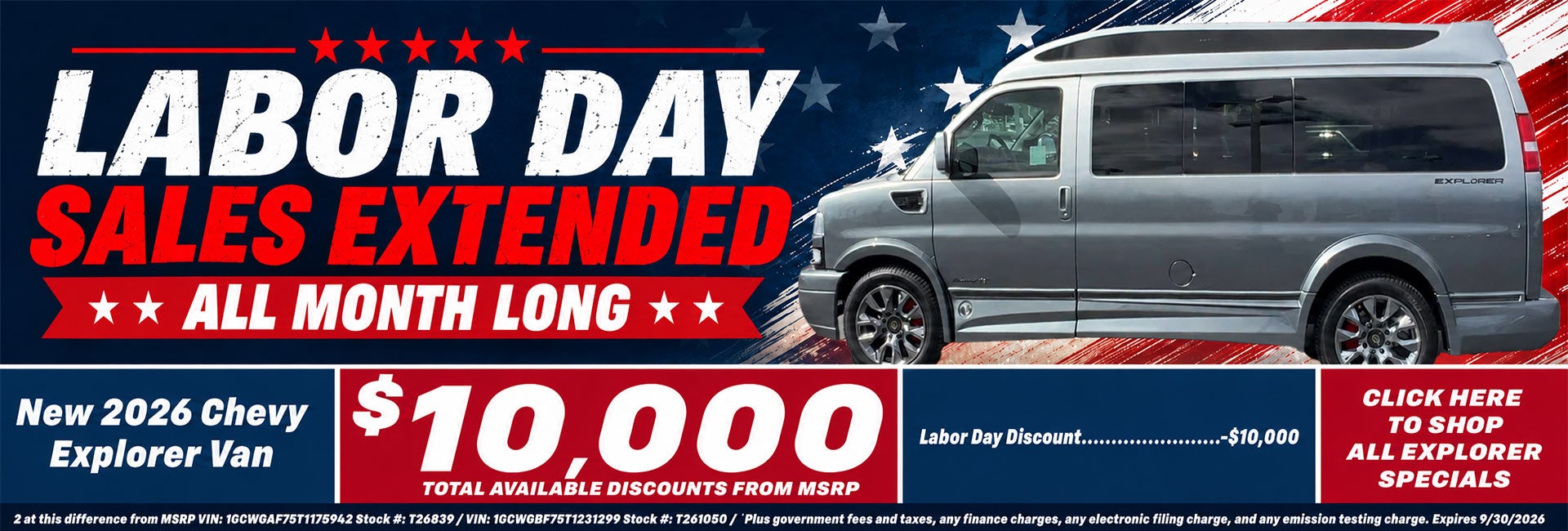 Chevy Explorer Van Labor Day Sale Temecula CA