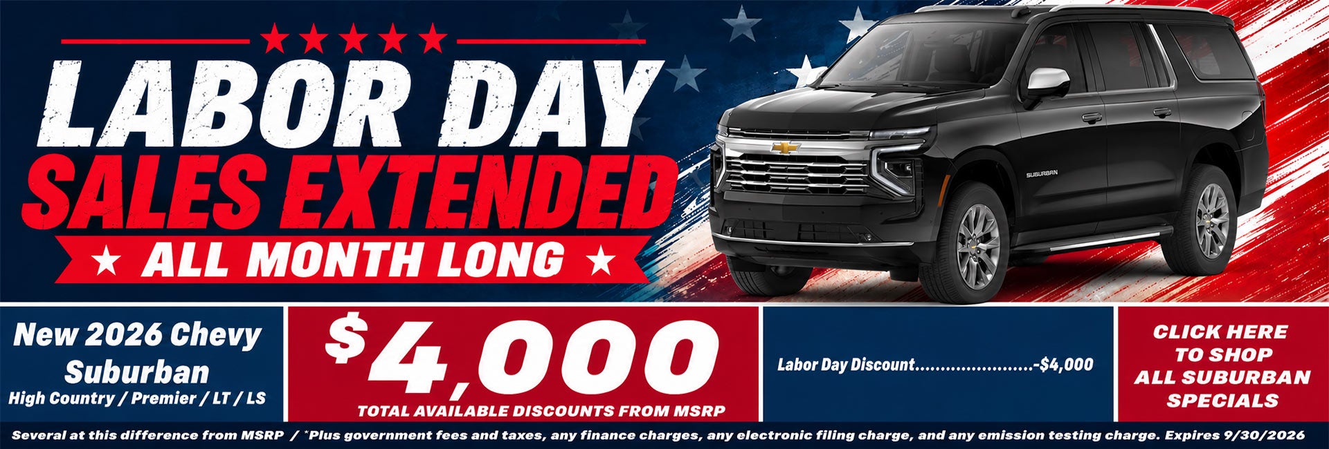 Chevy Suburban Labor Day Sale Temecula CA