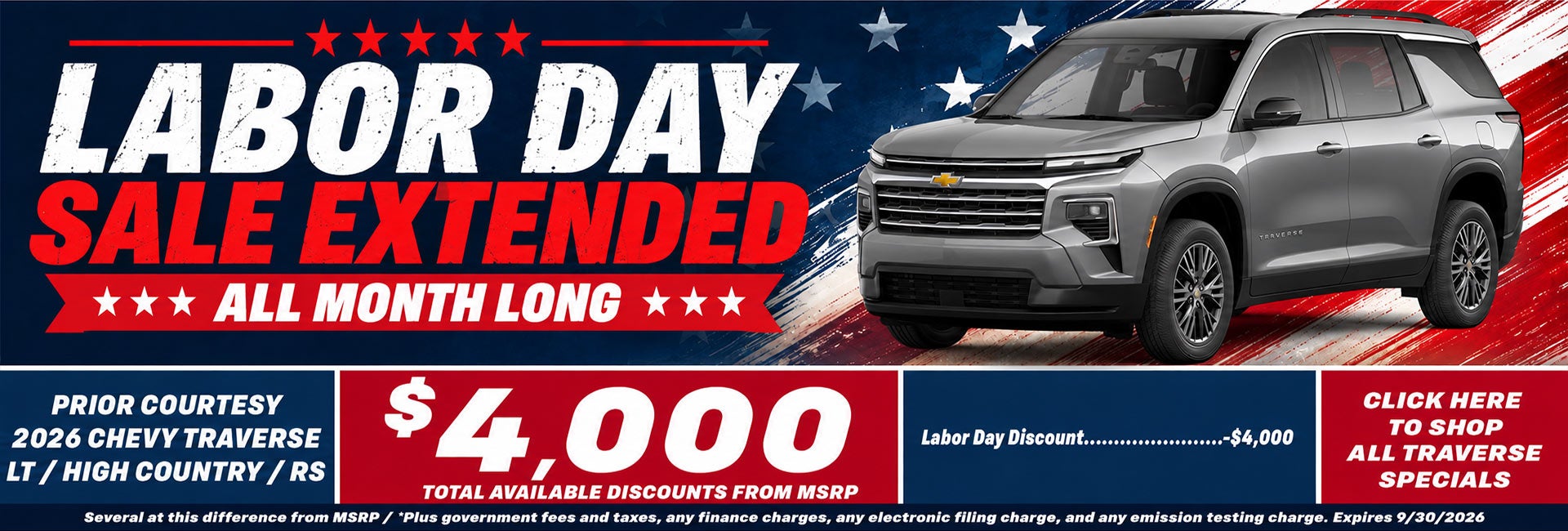 2026 Chevy Traverse Labor Day Sale Temecula CA