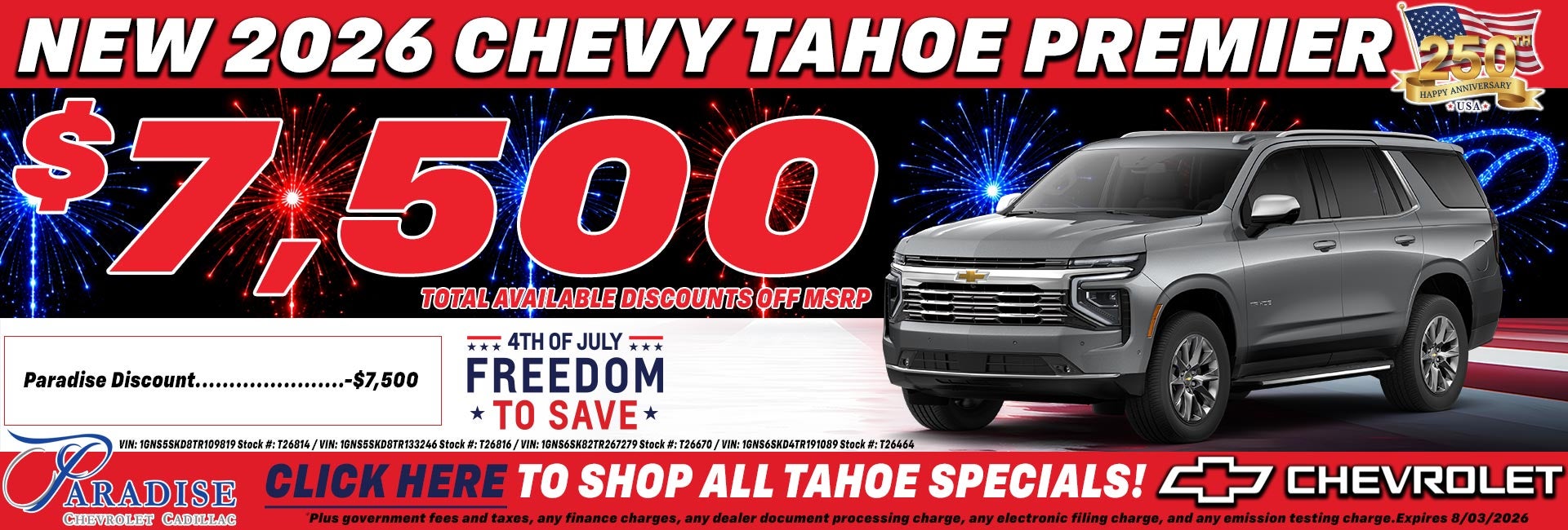 2026 Chevy Tahoe Premier Sale Temecula
