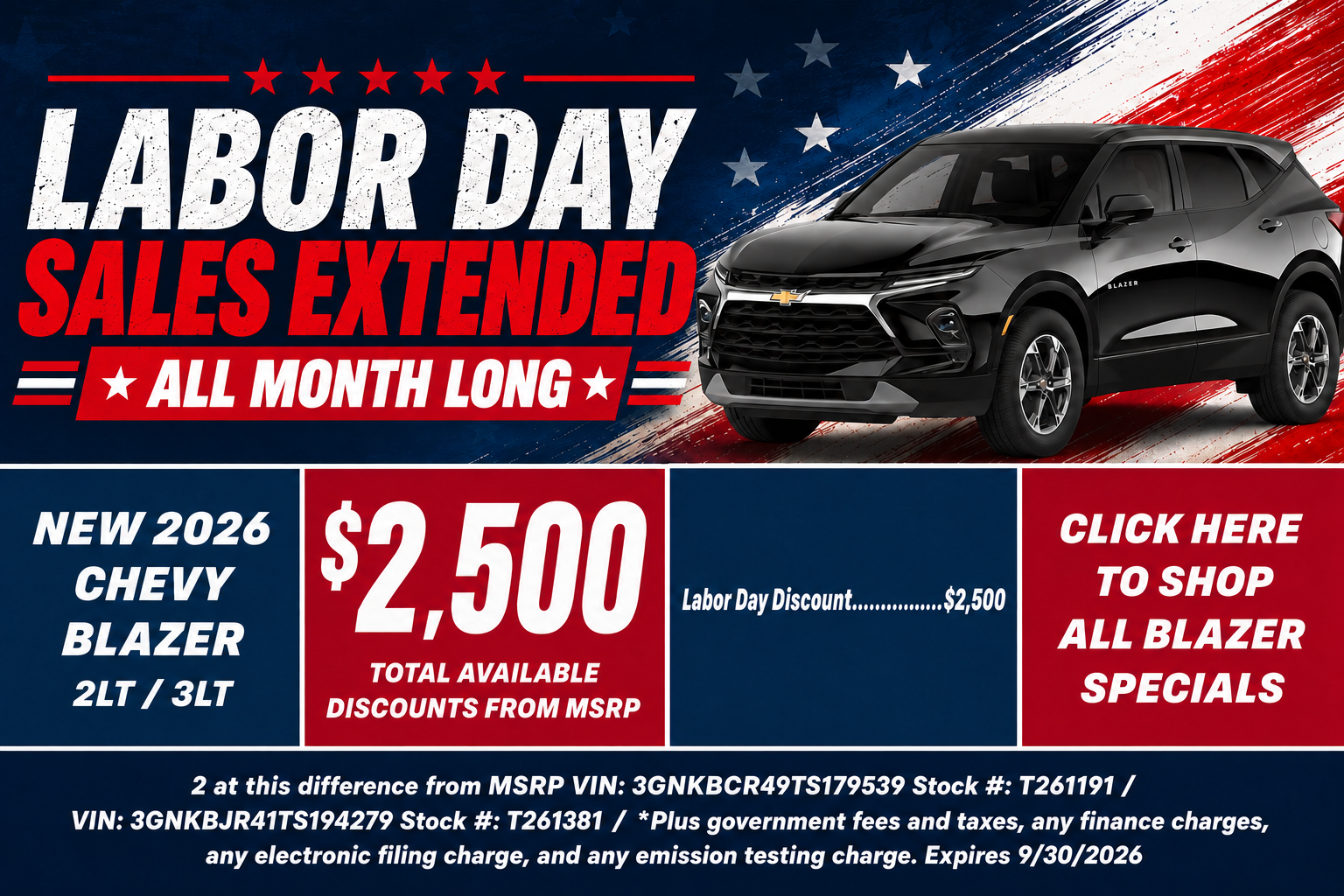 Chevy Blazer Labor Day Sale Temecula CA