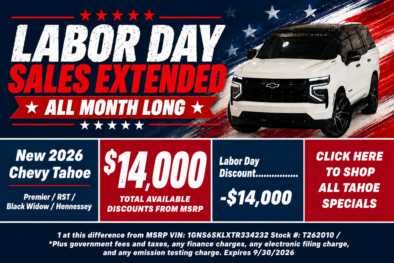 Chevy Tahoe Labor Day Sale Temecula CA