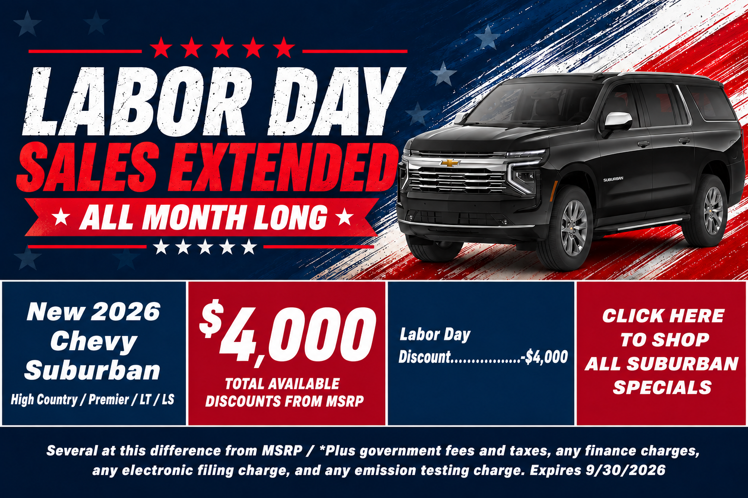 Chevy Suburban Labor Day Sale Temecula CA