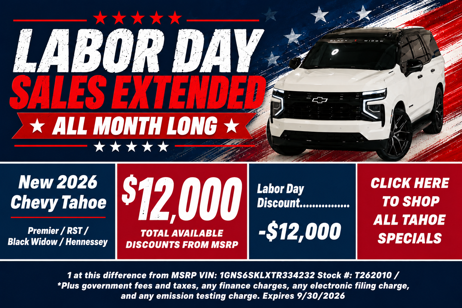 Chevy Tahoe Labor Day Sale Temecula CA