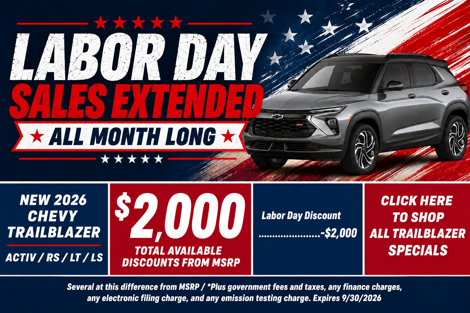 Chevy Trailblazer Labor Day Sale Temecula CA