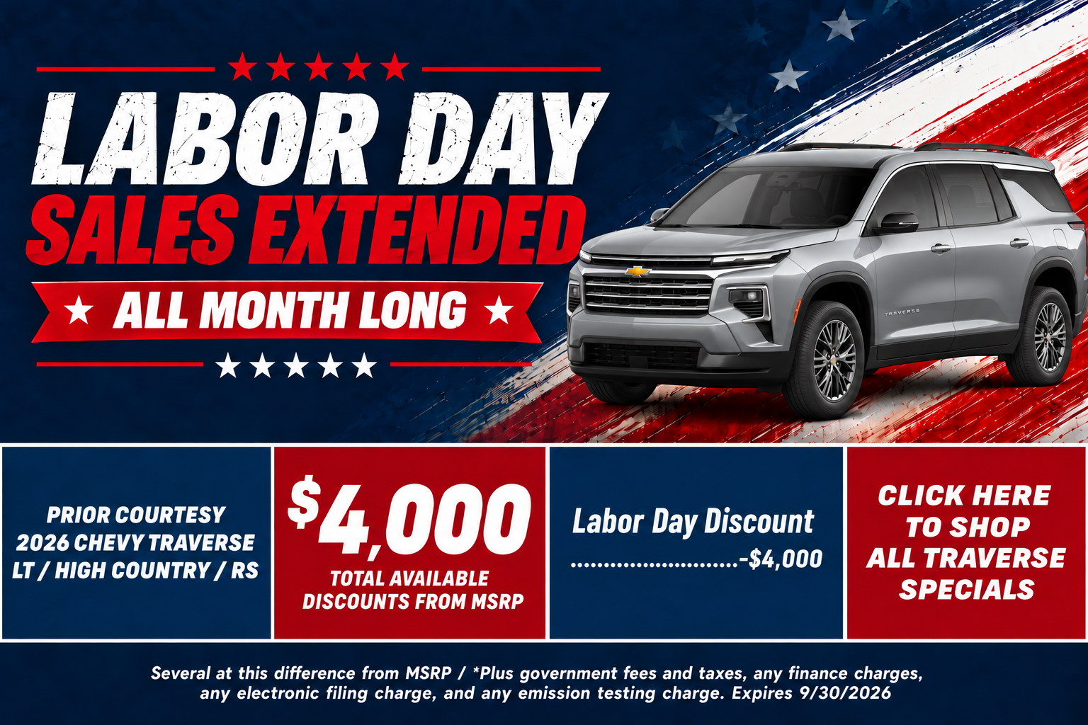 Chevy Traverse Labor Day Sale Temecula CA