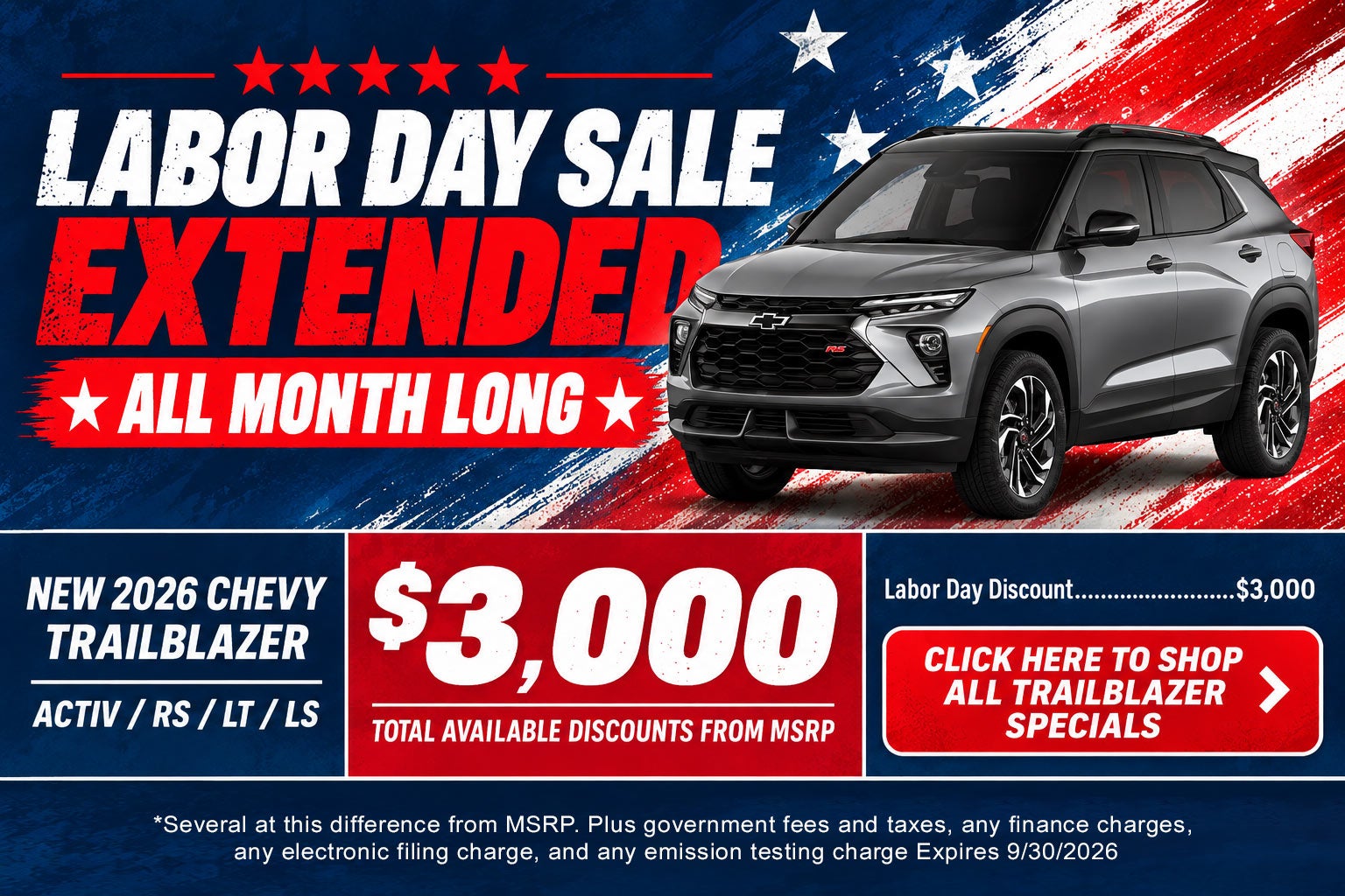 Chevy Trailblazer Labor Day Sale Temecula CA