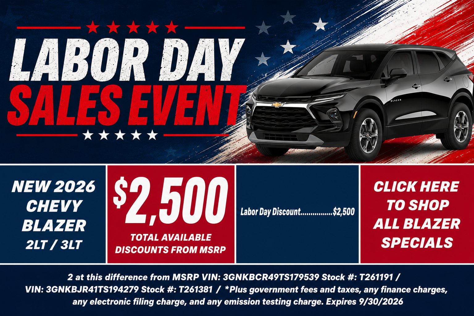 Chevy Blazer Labor Day Sale Temecula CA