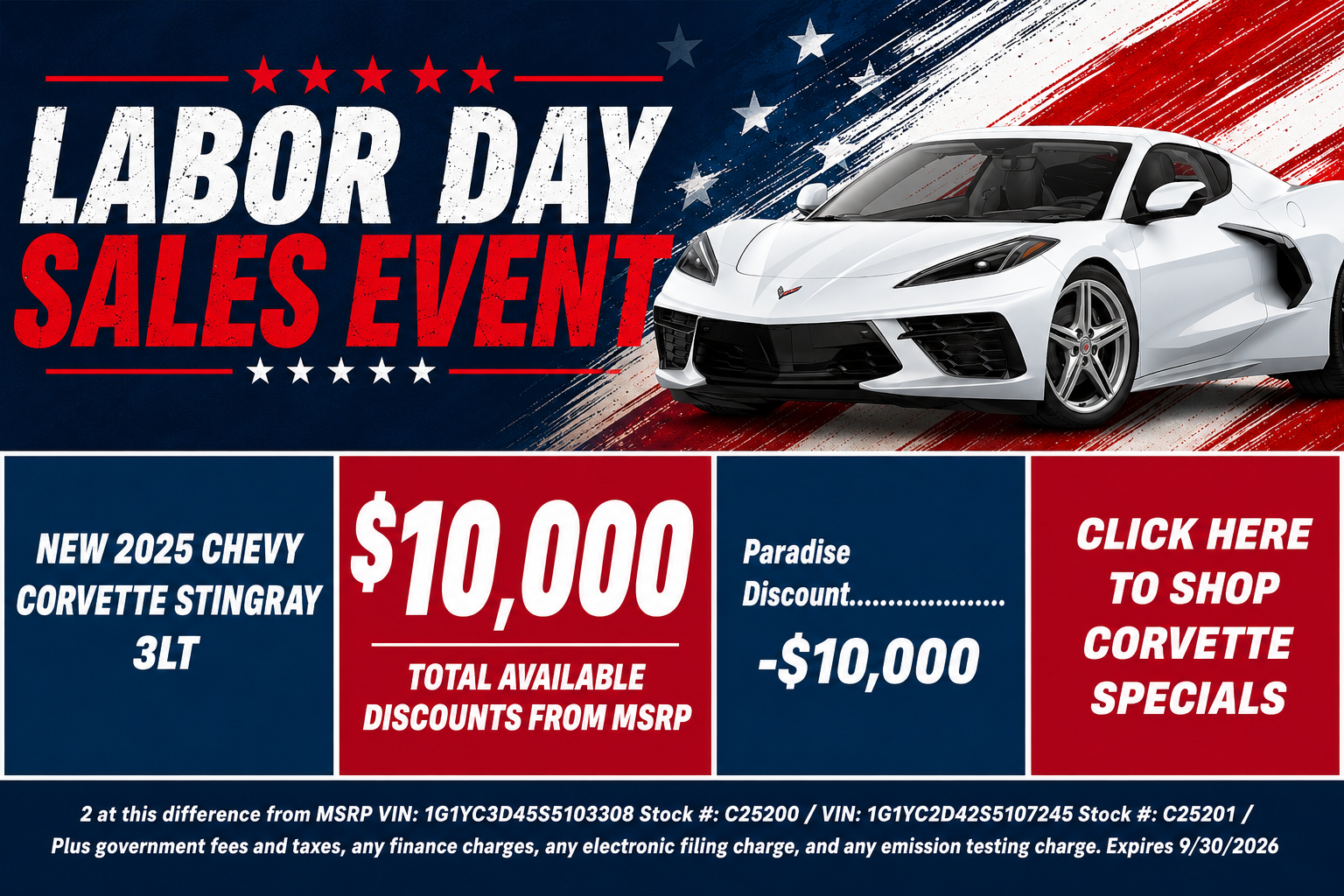 2025 Chevy Corvette Stingray Labor Day Sale Temecula CA