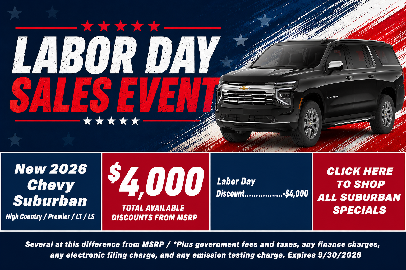 Chevy Suburban Labor Day Sale Temecula CA