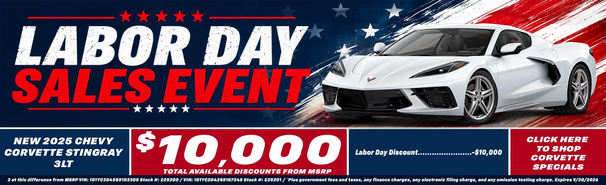 2025 Chevy Corvette Stingray Labor Day Sale Temecula CA